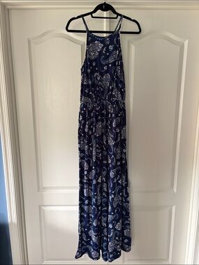 French Grey Navy Paisley Maxi Dress